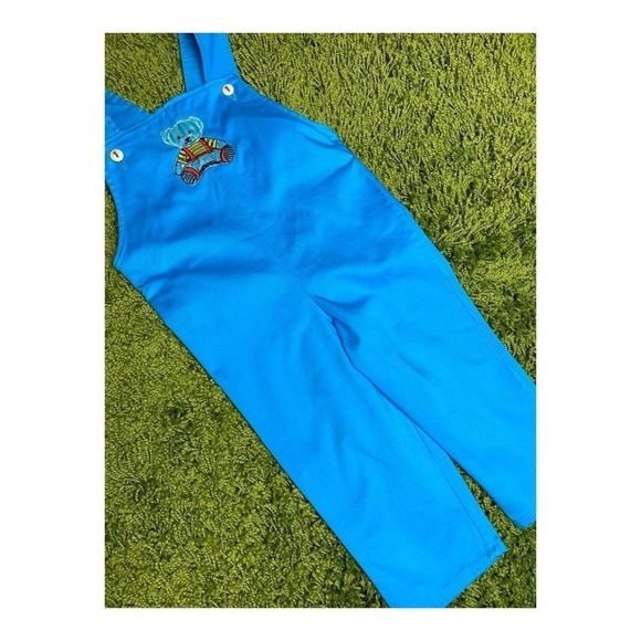 Vintage Sky Blue Teddy Bear Overalls Jumpsuit - Picture 1 of 10